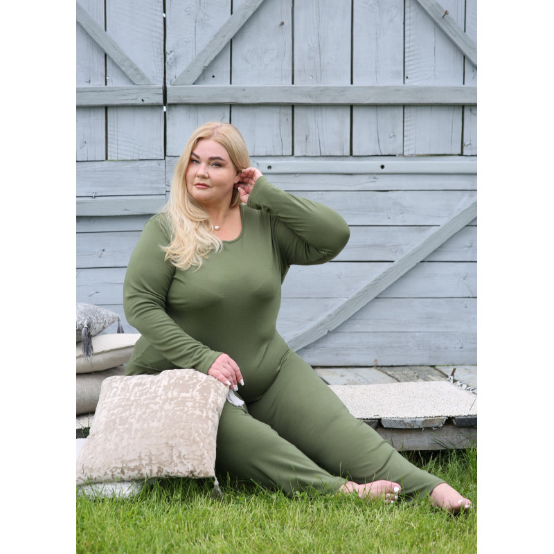 Merino wool Ladies long pyjamas - GREEN ROSE